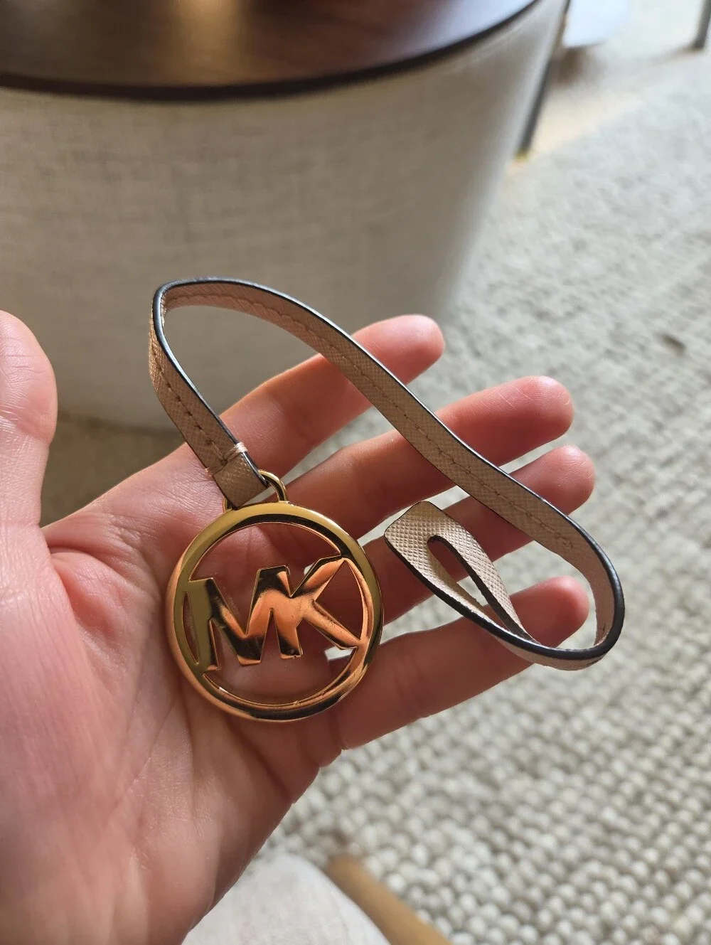 Michael Kors Light Pink Saffiano Leather Gold Tone MK Circle Logo Bag Charm